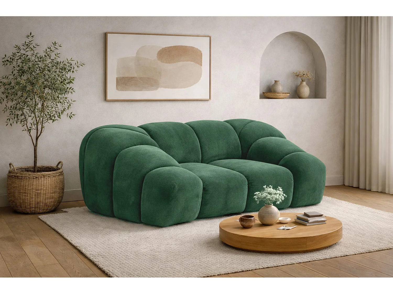 Fotel modułowy do salonu, tkanina welurowa Bluvel, Zielony, CROISSANT 4949913 - obrazek 1