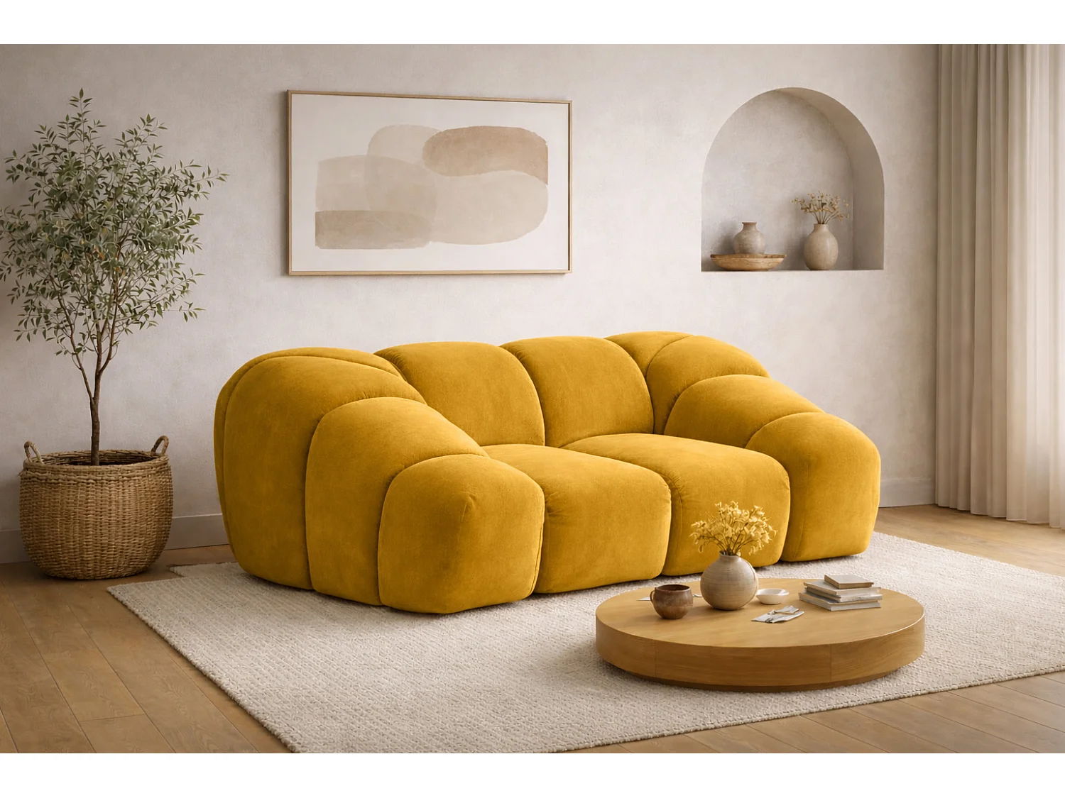 Fotel modułowy do salonu, tkanina welurowa Bluvel, Złoty, CROISSANT 4949915 - obrazek 1
