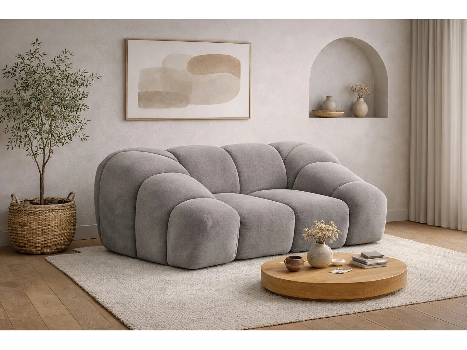 Fotel modułowy do salonu, tkanina welurowa Bluvel, Szary, CROISSANT 4949917 - obrazek 1