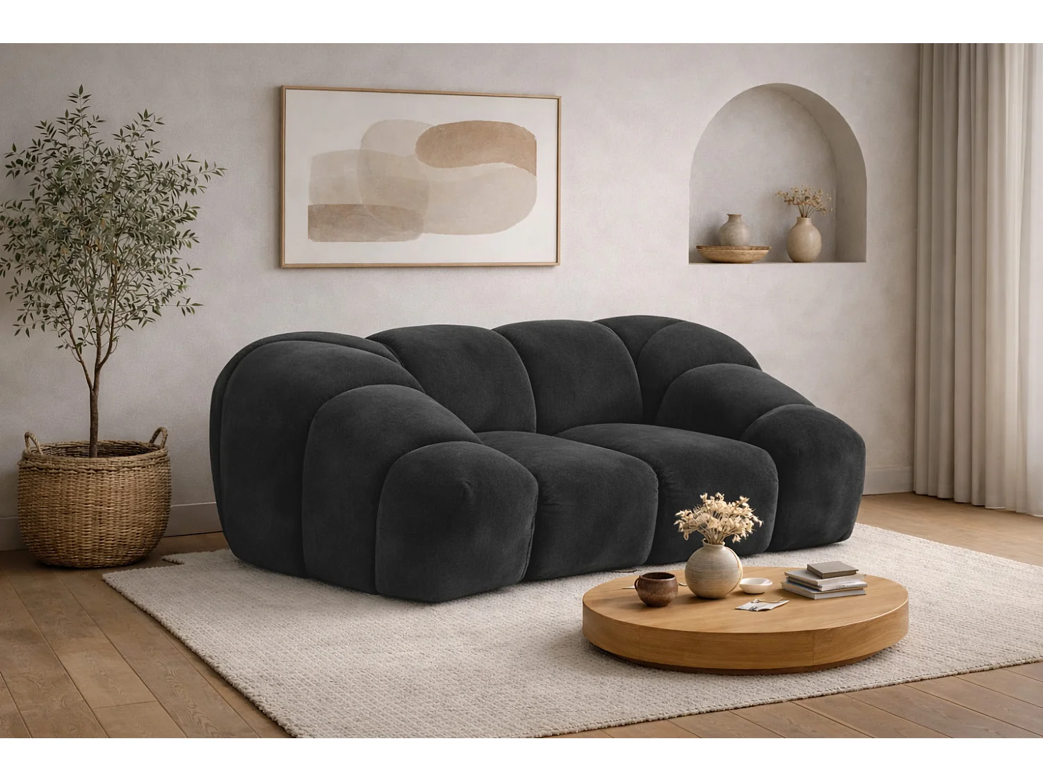 Fotel modułowy do salonu, tkanina welurowa Bluvel, Czarny, CROISSANT 4949922 - obrazek 1
