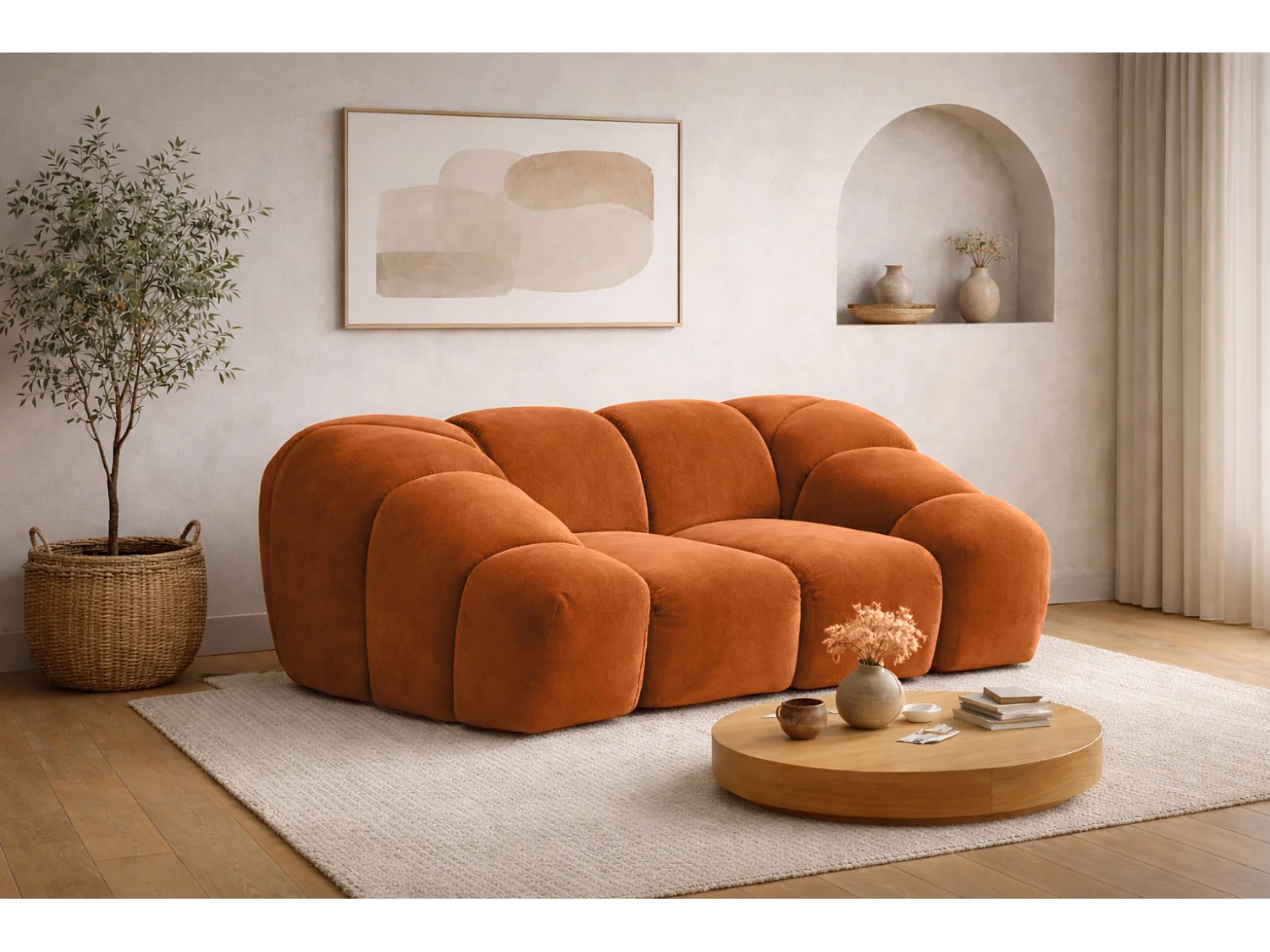 Fotel modułowy do salonu, tkanina welurowa Bluvel, Cynamonowy, CROISSANT 4949927 - obrazek 1