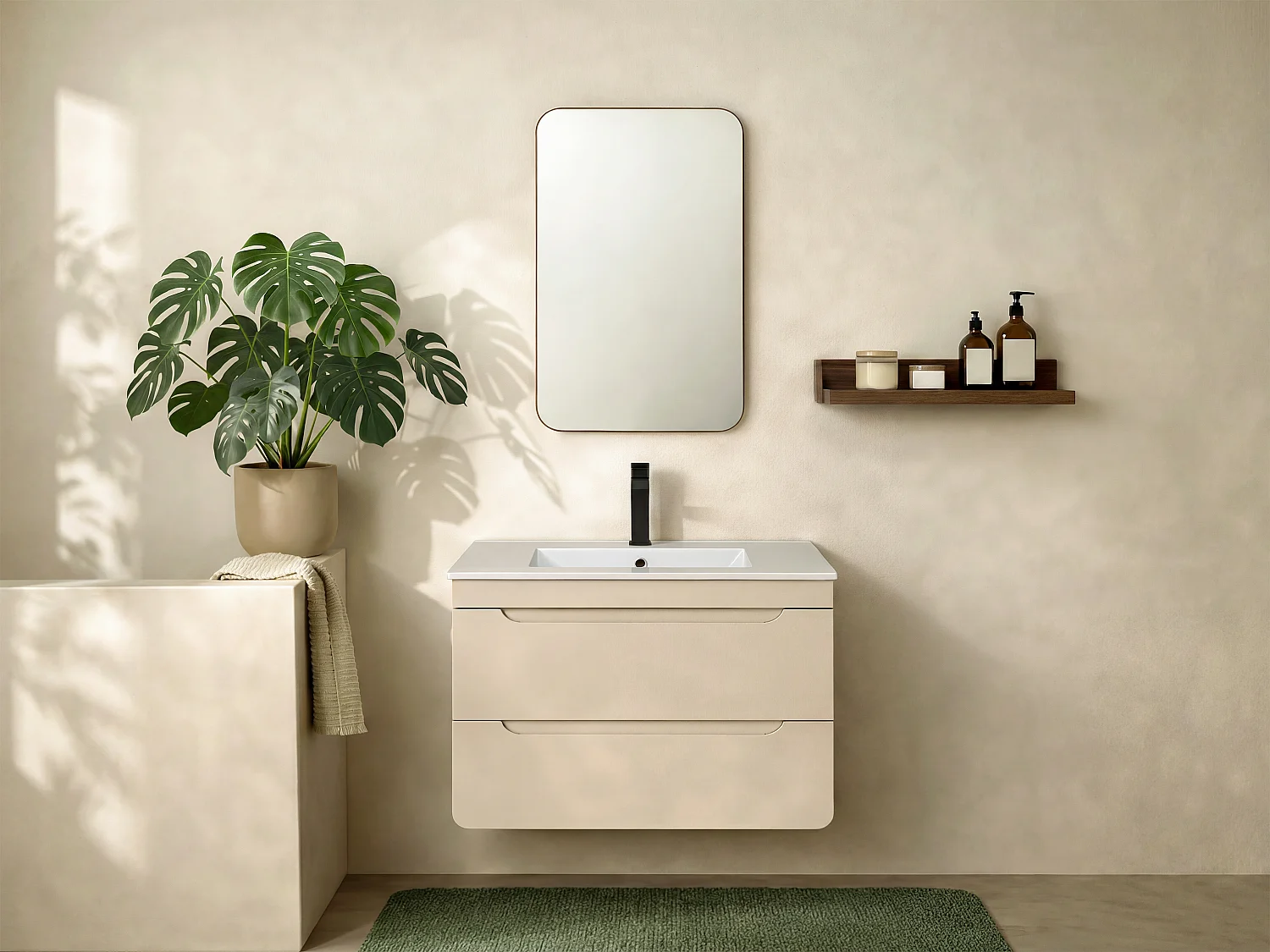 Podwieszana szafka pod umywalkę w kolorze beżowym – 80 cm – ARUBA 4832834 - obrazek 1