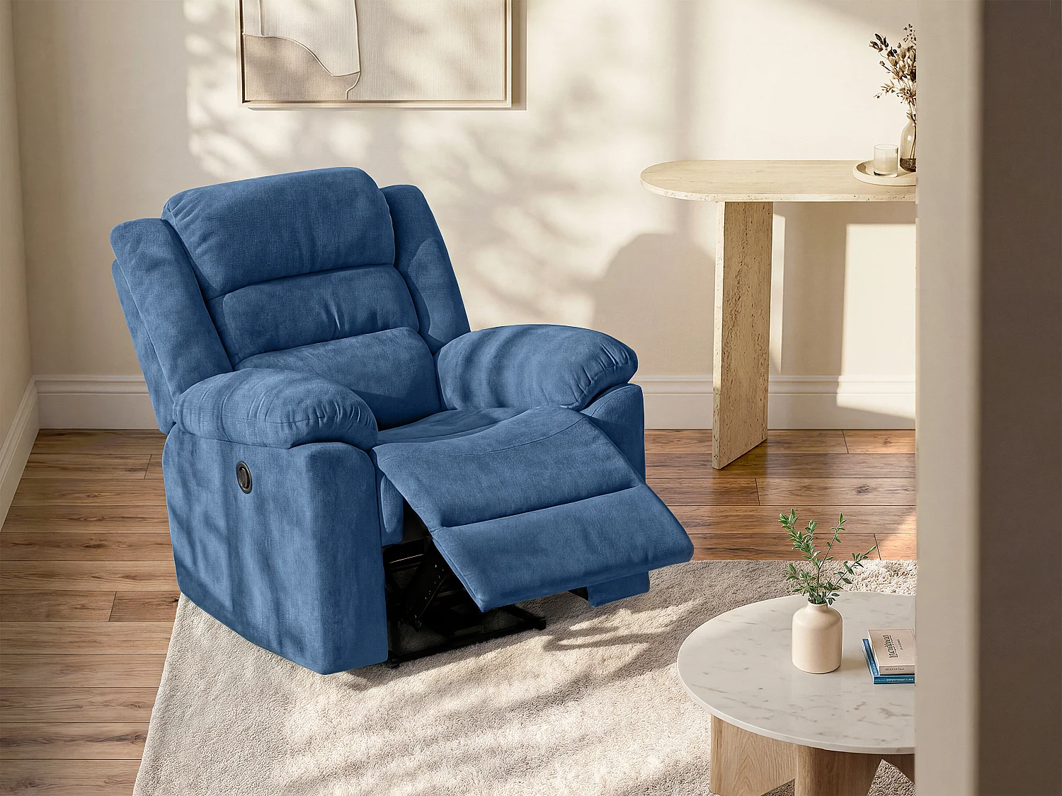 Fotel z funkcją relax elektryczny z niebieską tapicerką - BUROLO 576801 - obrazek 1