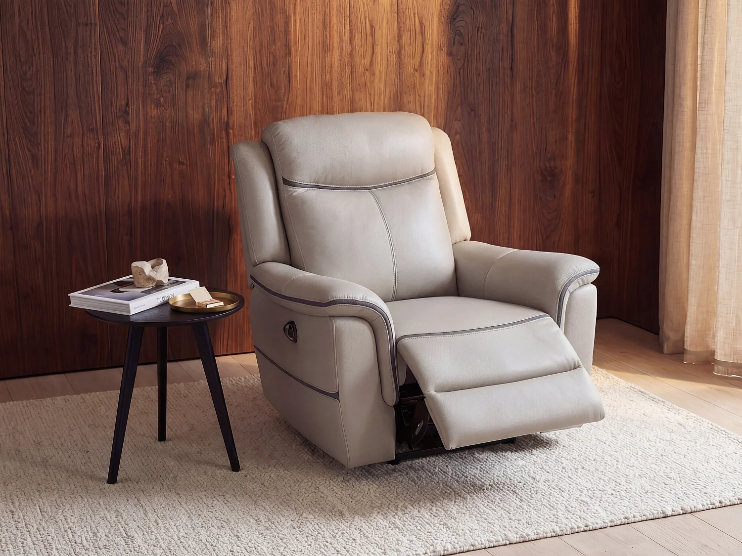 Fotel z elektryczną funkcją relax z jasnoszarej skóry - ADELIO 817327 - obrazek 1