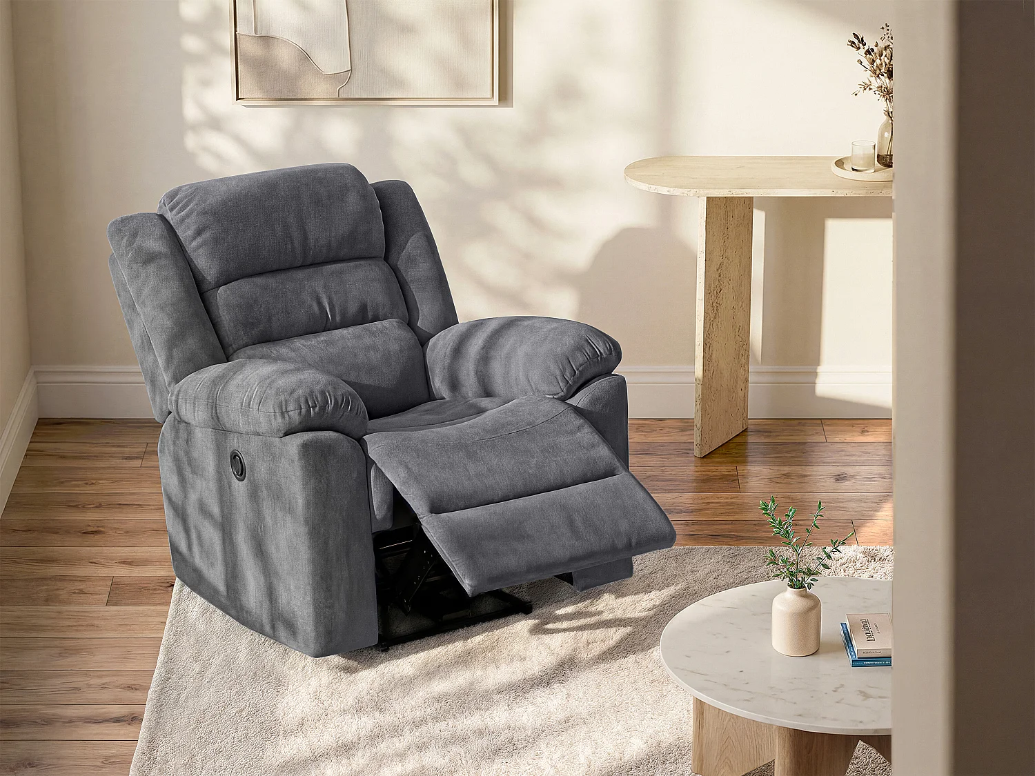 Fotel z funkcją relax elektryczny z szarą tapicerką - BUROLO 576799 - obrazek 1