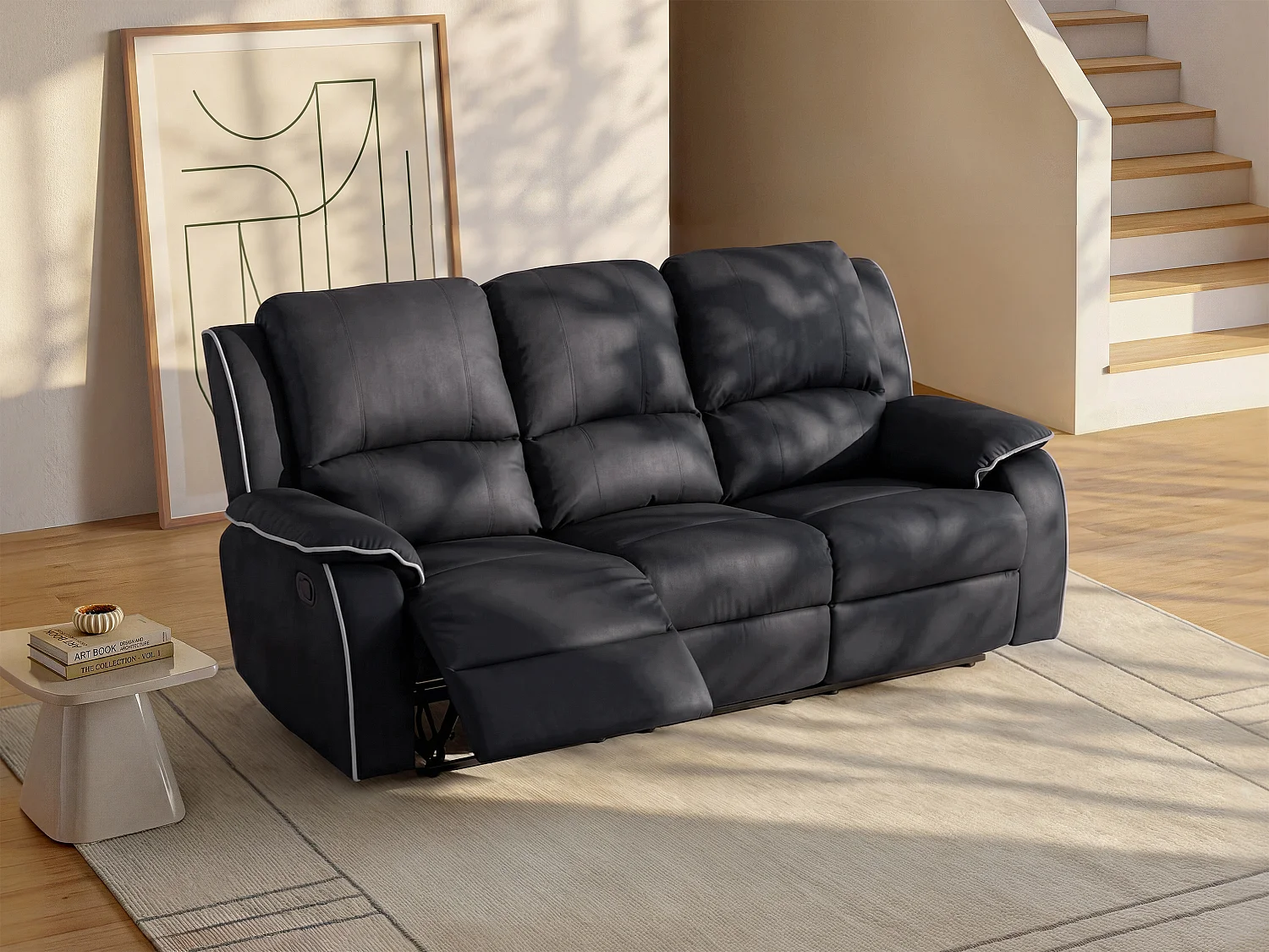 Kanapa 3-osobowa z funkcją relax z mikrofibry HERNANI – Czarny 81812