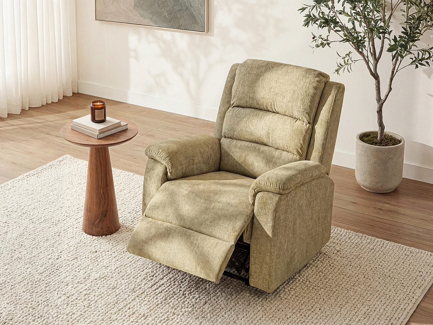Fotel z elektryczną funkcją relax z tkaniny taupe NEVERS 140969 - obrazek 1