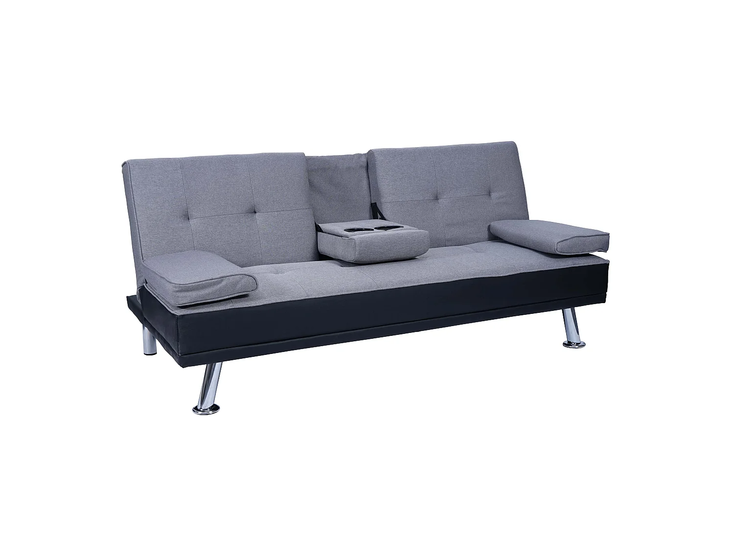 3-osobowa sofa MCW-F60, imitacja skóry/tekstylia, czarny/jasnoszary 2157987