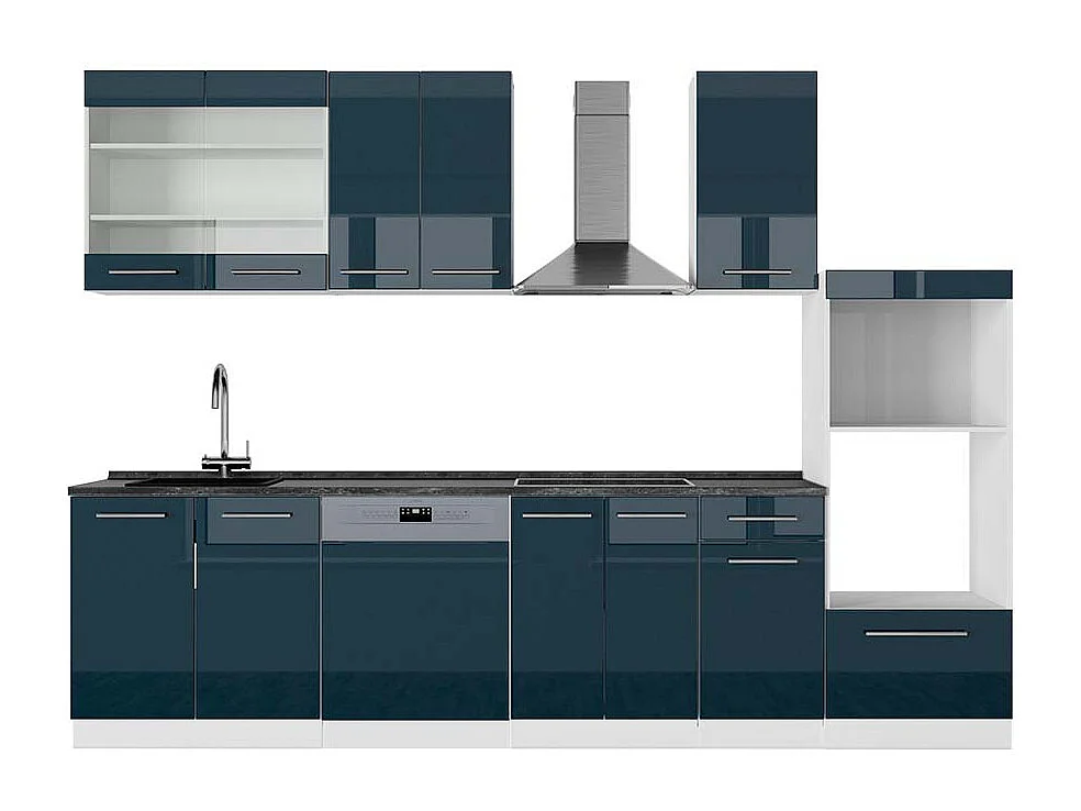 Aneks kuchenny ciemnoniebieski wysoki połysk/biały 300x60x81.6 fame-line 4780231