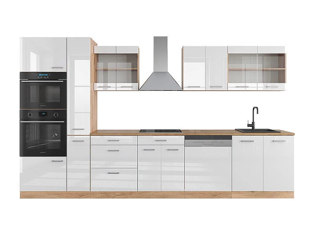 Aneks kuchenny biały wysoki połysk/złoty dąb power 350x60x81.6 r-line 4781559 - obrazek 1