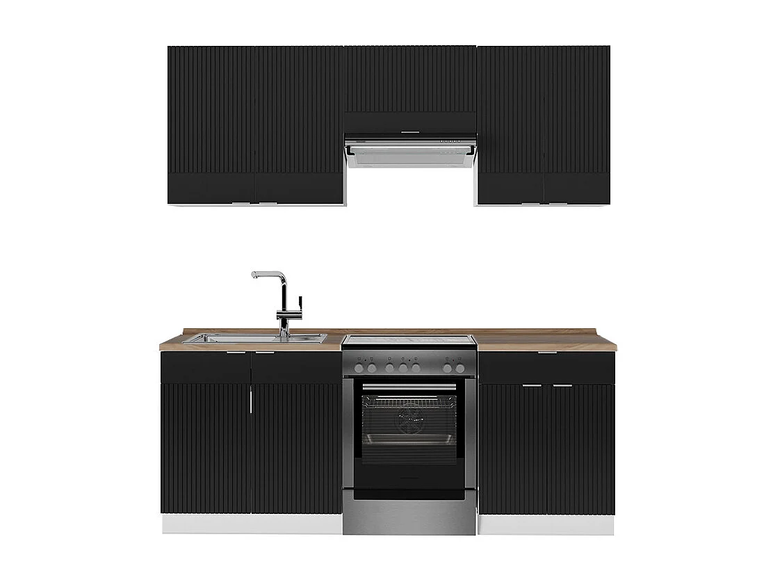 Aneks kuchenny czarny w paski/biały 200x60x81.6 fame-line 4779504 - obrazek 1