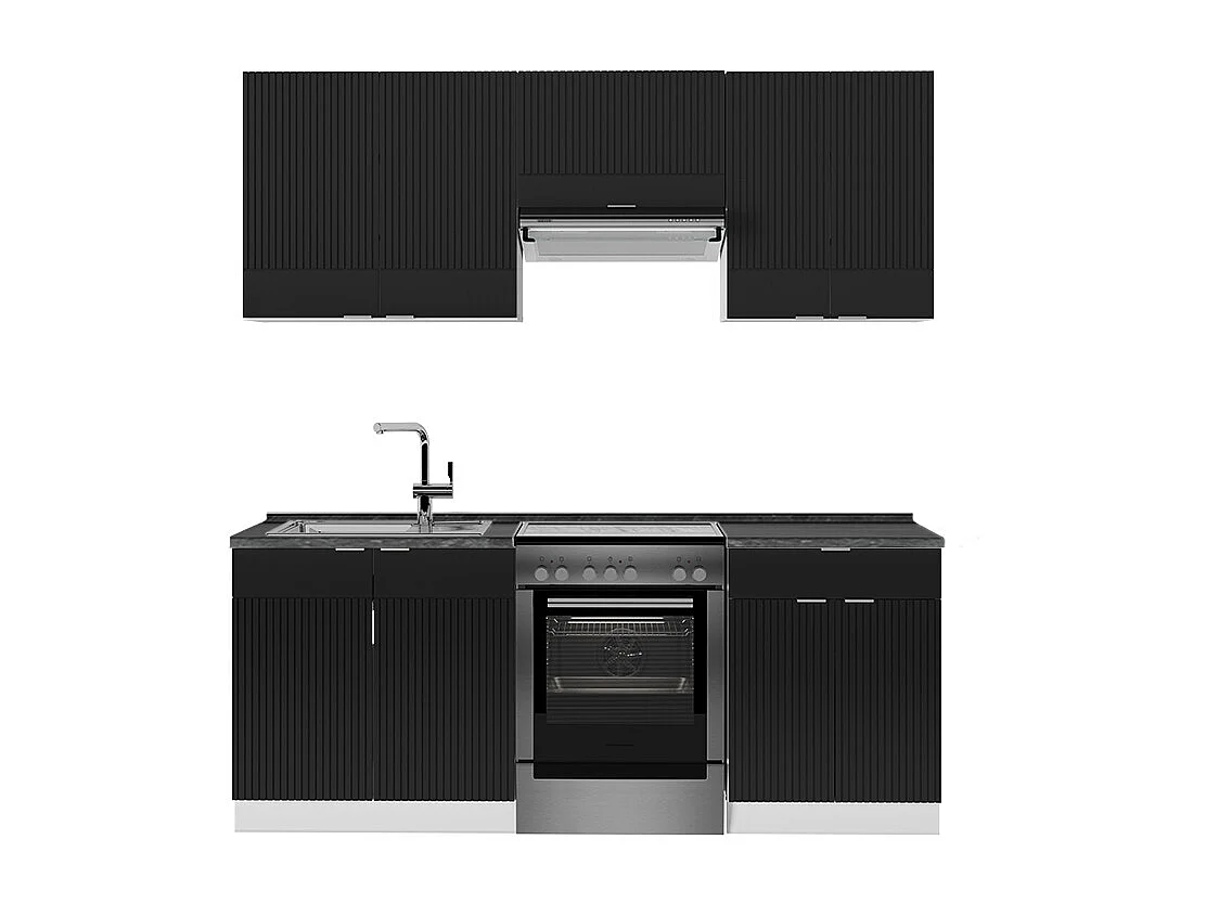 Aneks kuchenny czarny w paski/biały 200x60x81.6 fame-line 4779830 - obrazek 1