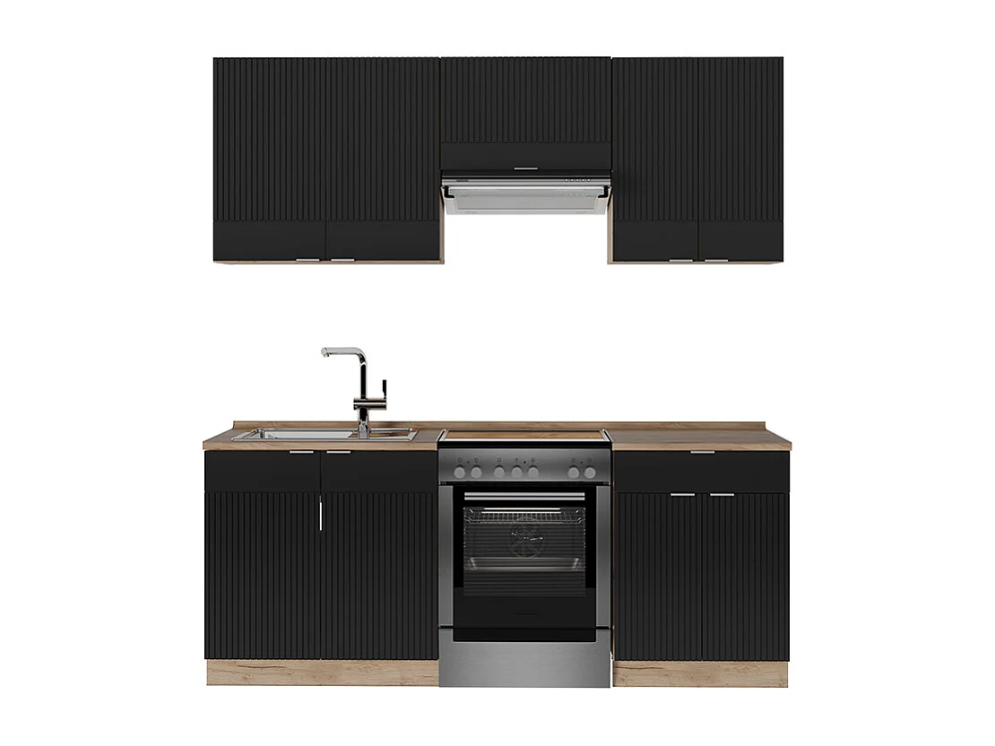 Aneks kuchenny czarny dąb w paski/złoty dąb 200x60x81.6 fame-line 4779845 - obrazek 1