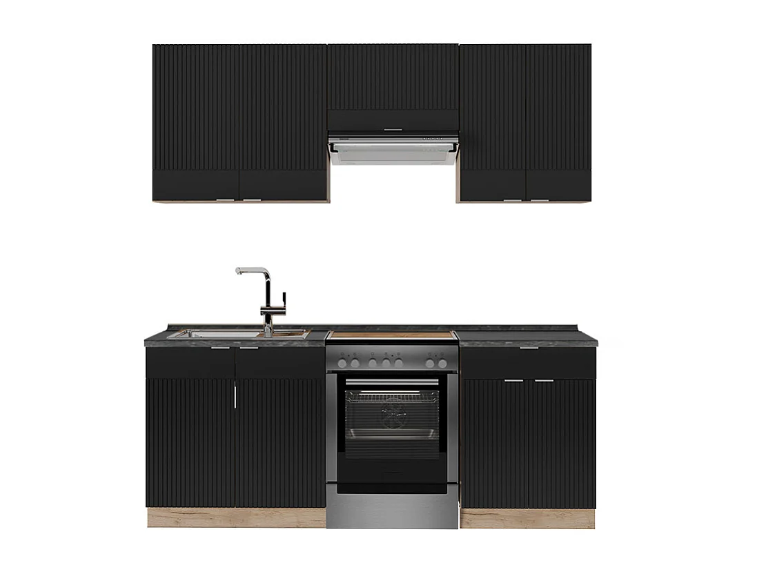Aneks kuchenny czarny dąb w paski/złoty dąb 200x60x81.6 fame-line 4780077 - obrazek 1