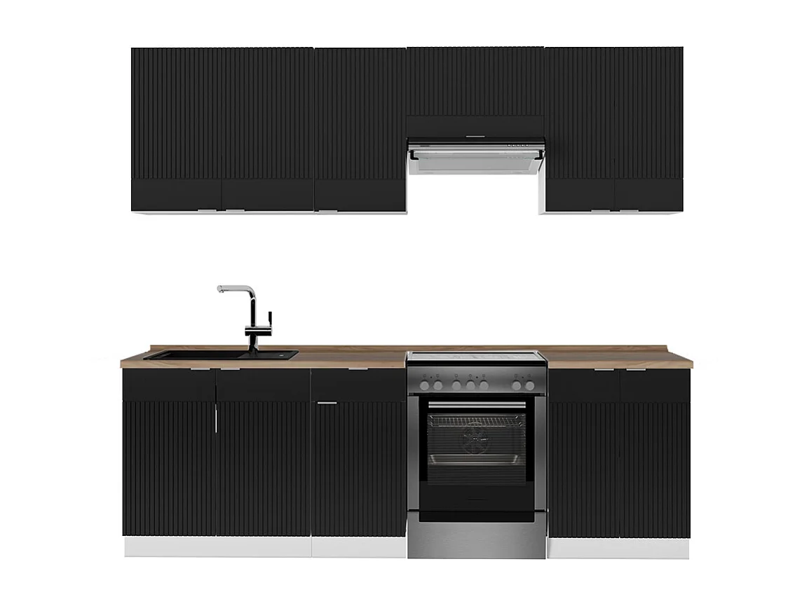 Aneks kuchenny czarny w paski/biały 240x60x81.6 fame-line 4780275 - obrazek 1