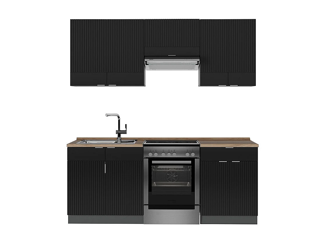 Aneks kuchenny czarny w paski/antracyt 200x60x81.6 fame-line 4780646 - obrazek 1
