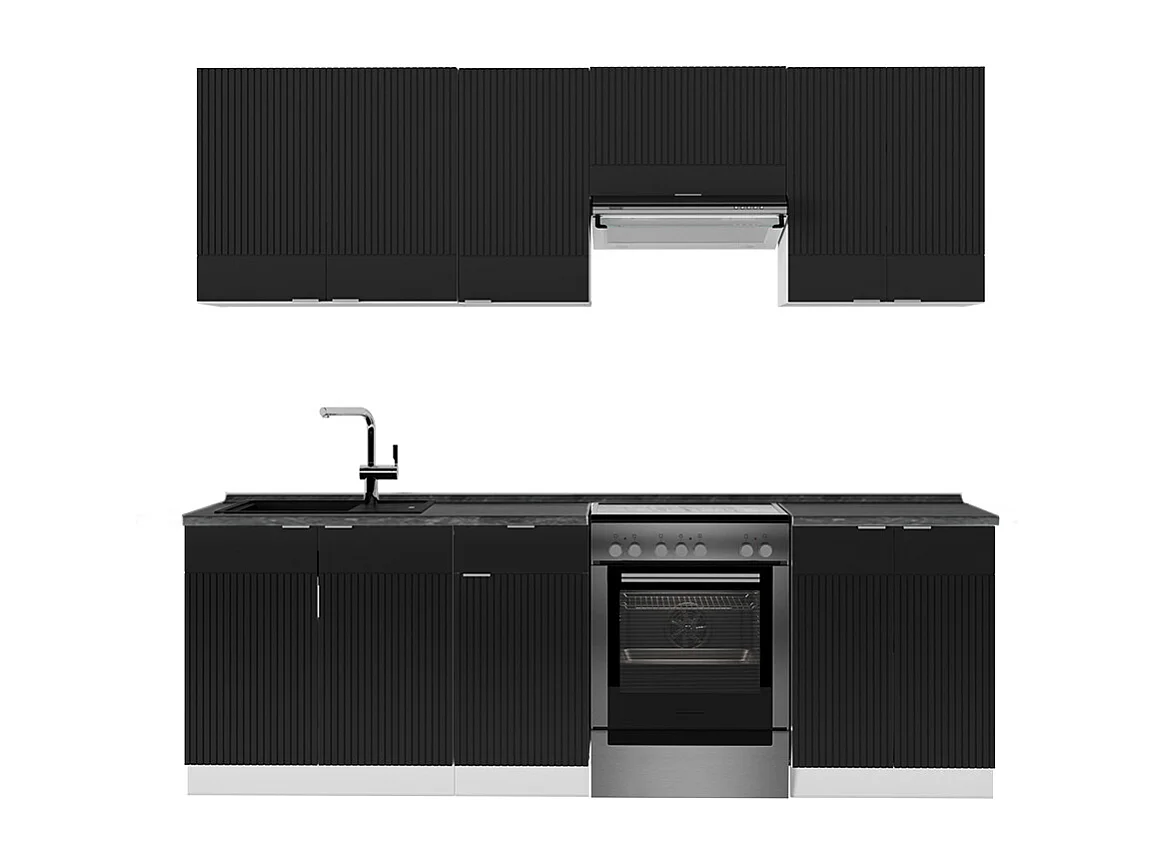 Aneks kuchenny czarny w paski/biały 240x60x81.6 fame-line 4780785 - obrazek 1