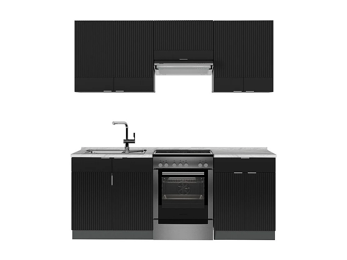 Aneks kuchenny czarny w paski/antracyt 200x60x81.6 fame-line 4780588 - obrazek 1