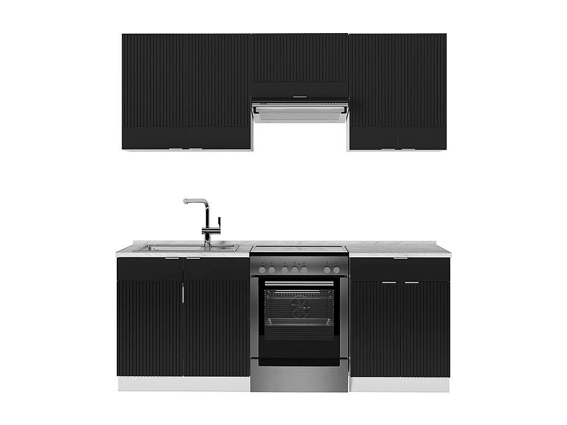 Aneks kuchenny czarny w paski/biały 200x60x81.6 fame-line 4780641 - obrazek 1