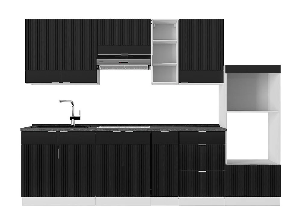 Aneks kuchenny czarny w paski/biały 280x60x81.6 fame-line 4782073 - obrazek 1