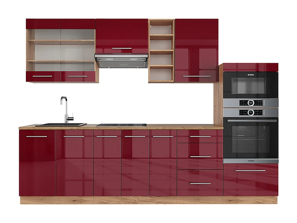 Aneks kuchenny bordeaux wysoki połysk/złoty dąb 280x46x81.6 fame-line 4779292