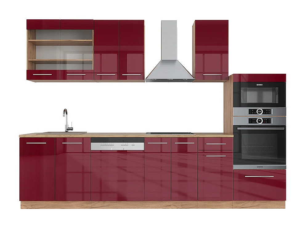 Aneks kuchenny bordeaux wysoki połysk/złoty dąb 300x46x81.6 fame-line 4780846 - obrazek 1