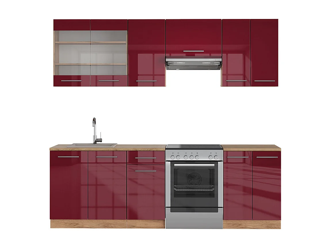 Aneks kuchenny bordeaux wysoki połysk/złoty dąb 240x46x81.6 fame-line 4781508 - obrazek 1