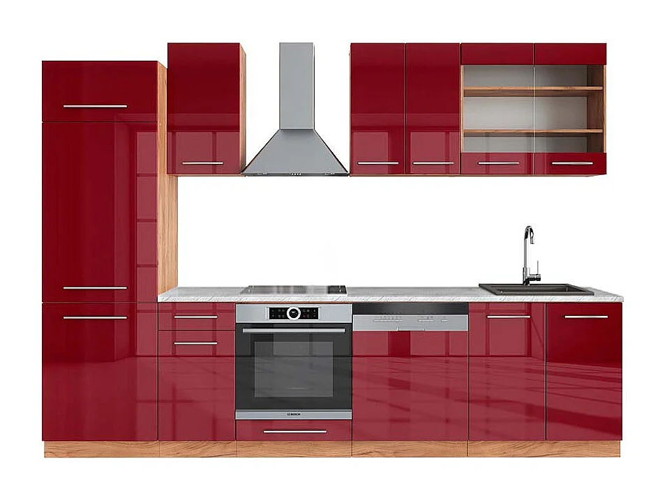 Aneks kuchenny bordeaux wysoki połysk/złoty dąb 300x60x81.6 fame-line 4779977