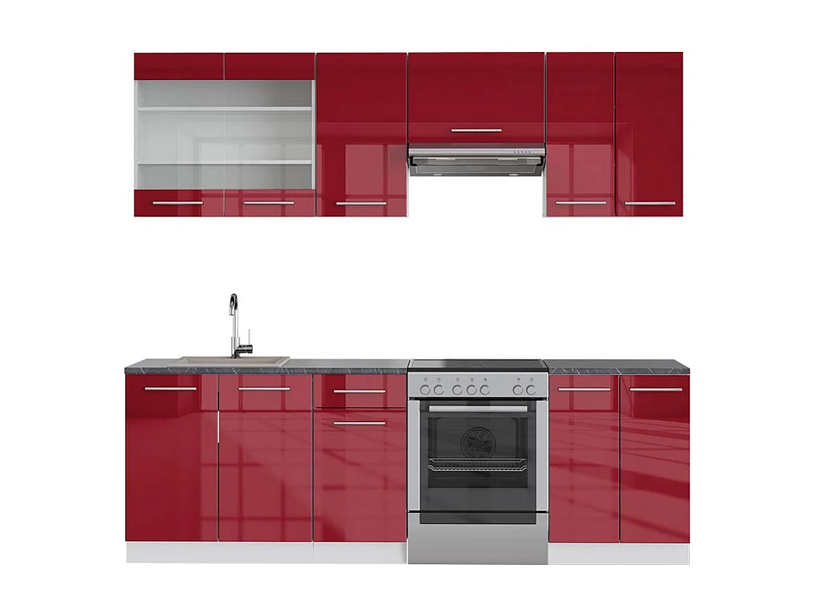 Aneks kuchenny bordowy wysoki połysk/biały 240x60x81.6 fame-line 4780204