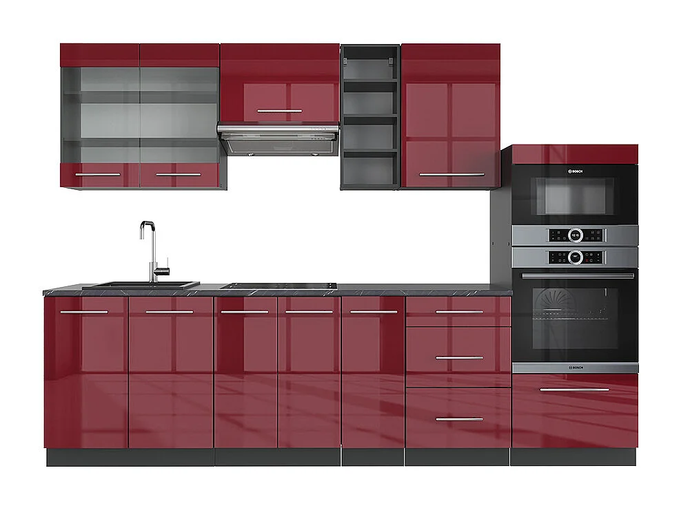 Aneks kuchenny bordowy wysoki połysk/antracyt 280x60x81.6 fame-line 4780356
