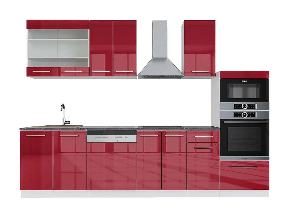Aneks kuchenny bordowy wysoki połysk/biały 300x60x81.6 fame-line 4780796