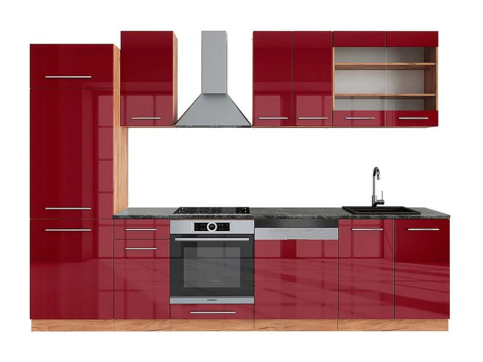 Aneks kuchenny bordeaux wysoki połysk/złoty dąb 300x60x81.6 fame-line 4780916