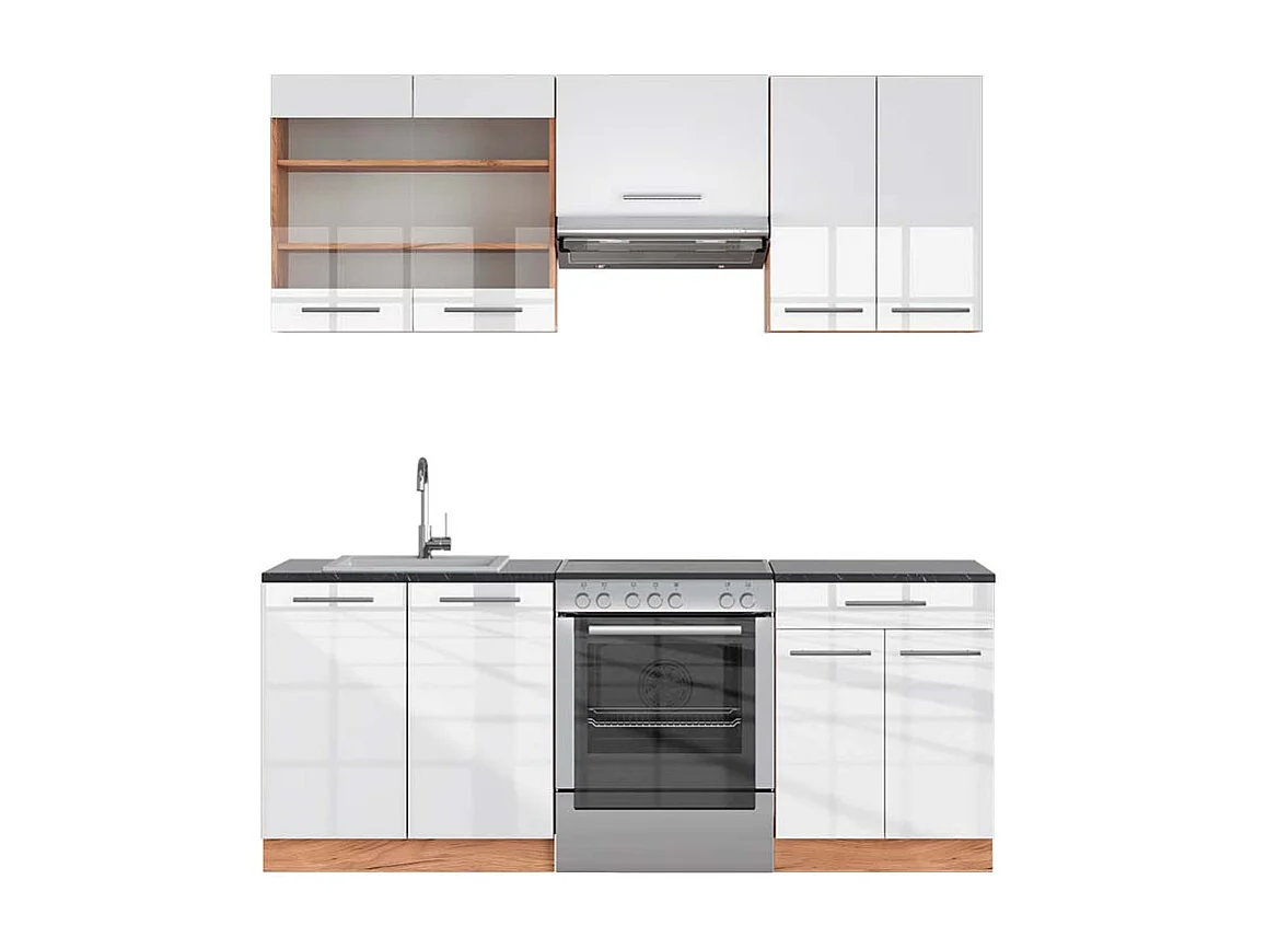 Aneks kuchenny biały wysoki połysk/złoty dąb power 200x60x81.6 fame-line 4780369 - obrazek 1