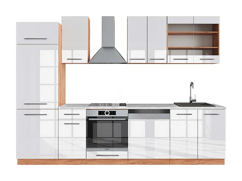 Aneks kuchenny biały wysoki połysk/złoty dąb power 300x60x81.6 fame-line 4781652