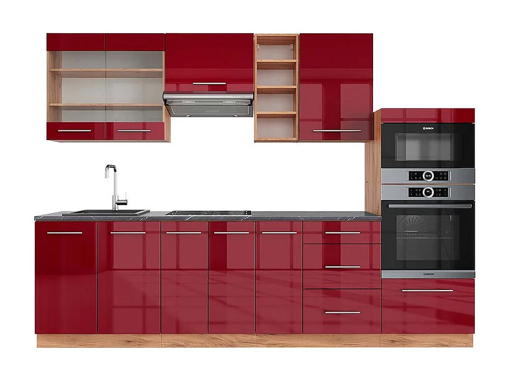Aneks kuchenny bordeaux wysoki połysk/złoty dąb 280x60x81.6 fame-line 4781286