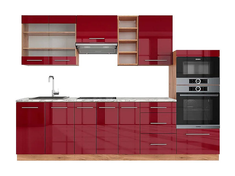 Aneks kuchenny bordeaux wysoki połysk/złoty dąb 280x60x81.6 fame-line 4779243