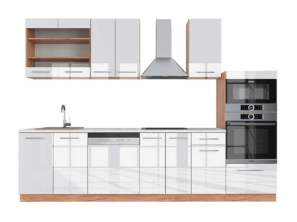 Aneks kuchenny biały wysoki połysk/złoty dąb power 300x60x81.6 fame-line 4779870 - obrazek 1