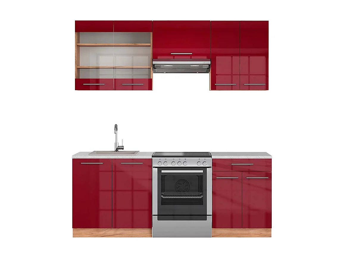 Aneks kuchenny bordeaux wysoki połysk/złoty dąb 200x60x81.6 fame-line 4779476
