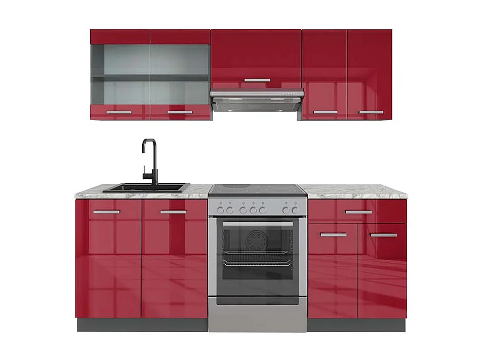 Aneks kuchenny czerwony wysoki połysk/antracyt 200x60x81.6 r-line 4779540 - obrazek 1