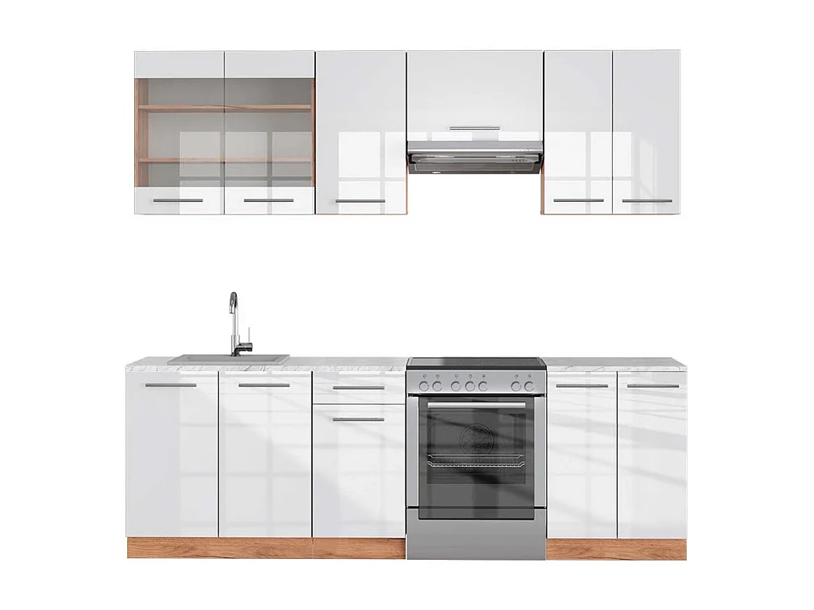 Aneks kuchenny biały wysoki połysk/złoty dąb power 240x60x81.6 fame-line 4780111