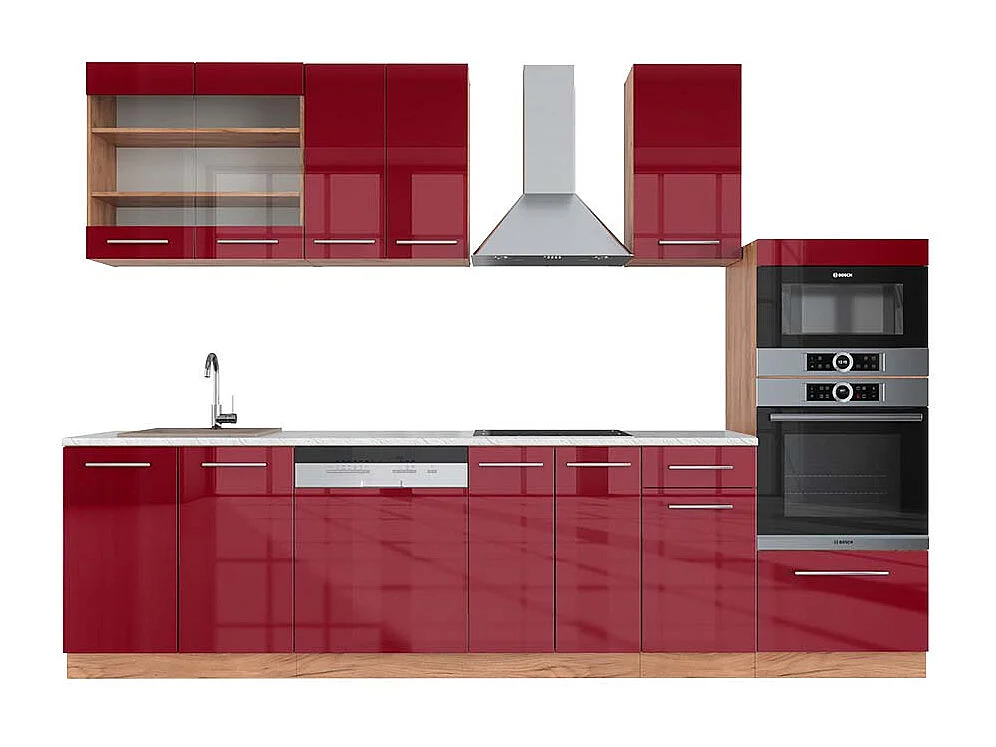 Aneks kuchenny bordeaux wysoki połysk/złoty dąb 300x60x81.6 fame-line 4780951