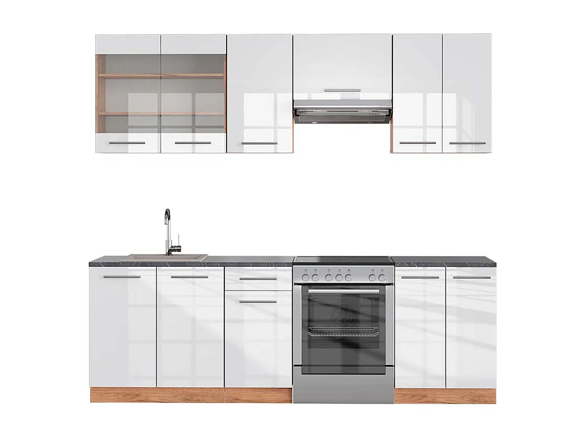 Aneks kuchenny biały wysoki połysk/złoty dąb power 240x60x81.6 fame-line 4780400