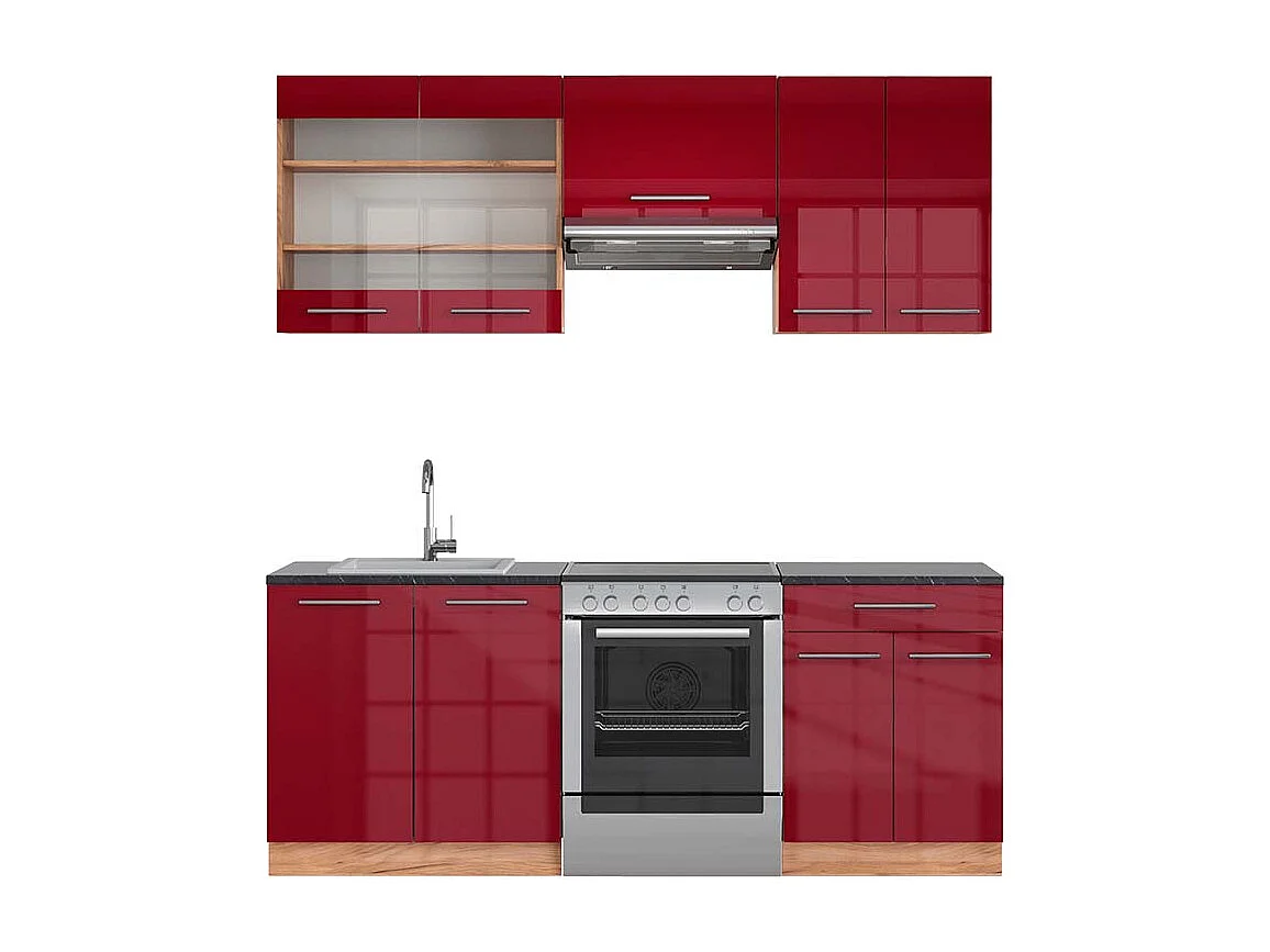 Aneks kuchenny bordeaux wysoki połysk/złoty dąb 200x60x81.6 fame-line 4781469