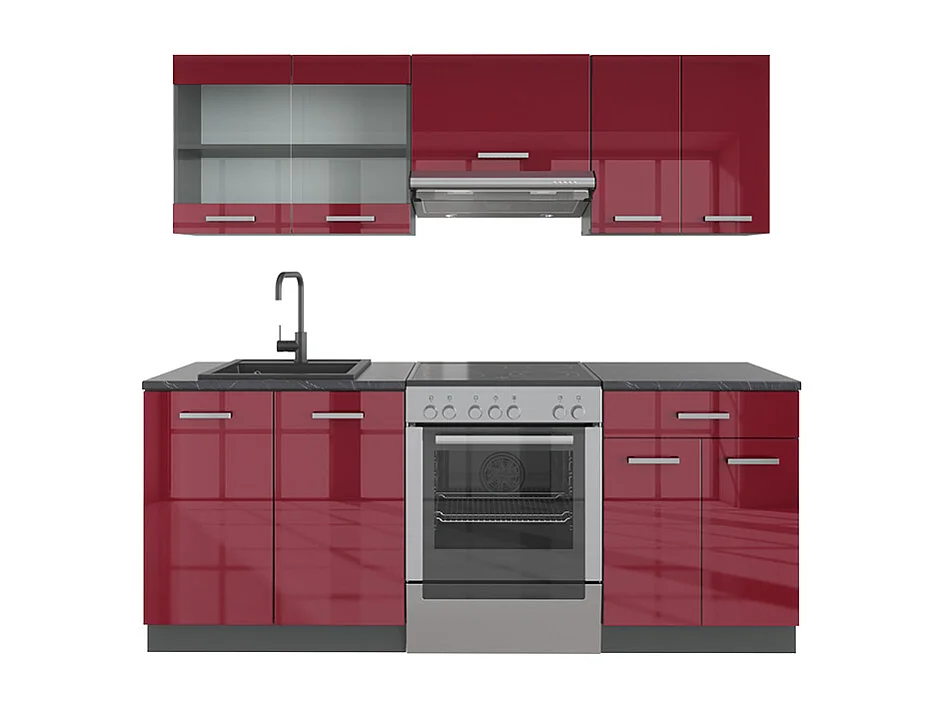 Aneks kuchenny czerwony wysoki połysk/antracyt 200x60x81.6 r-line 4780530 - obrazek 1