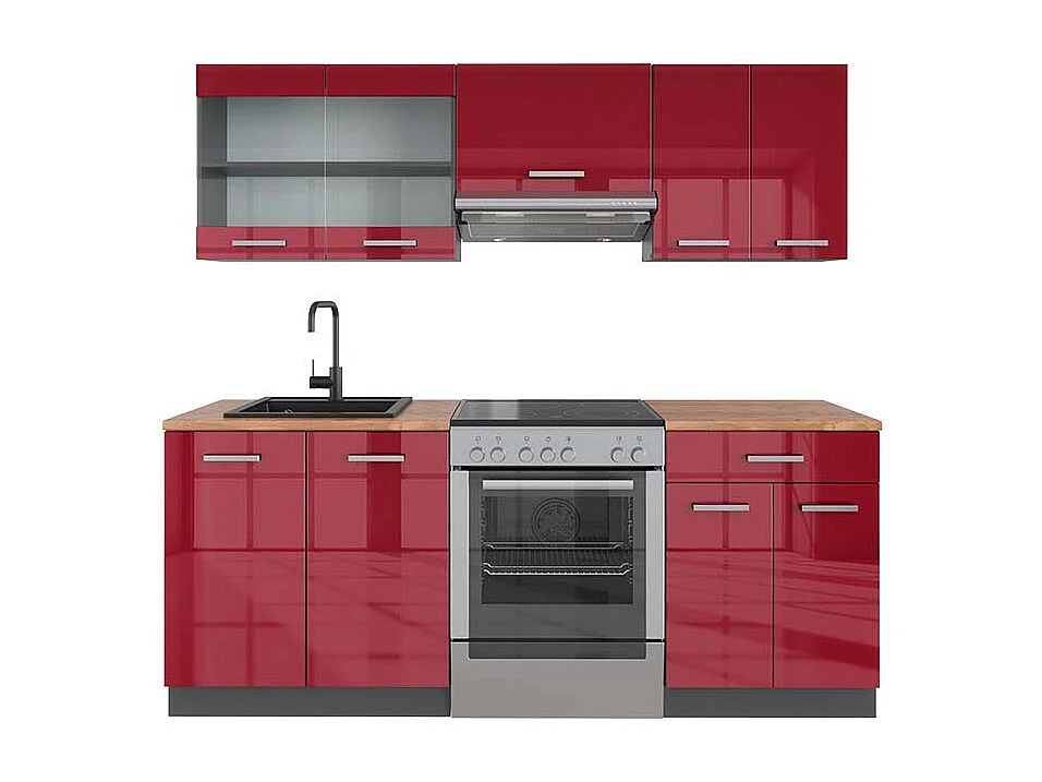 Aneks kuchenny czerwony wysoki połysk/antracyt 200x60x81.6 r-line 4782131 - obrazek 1