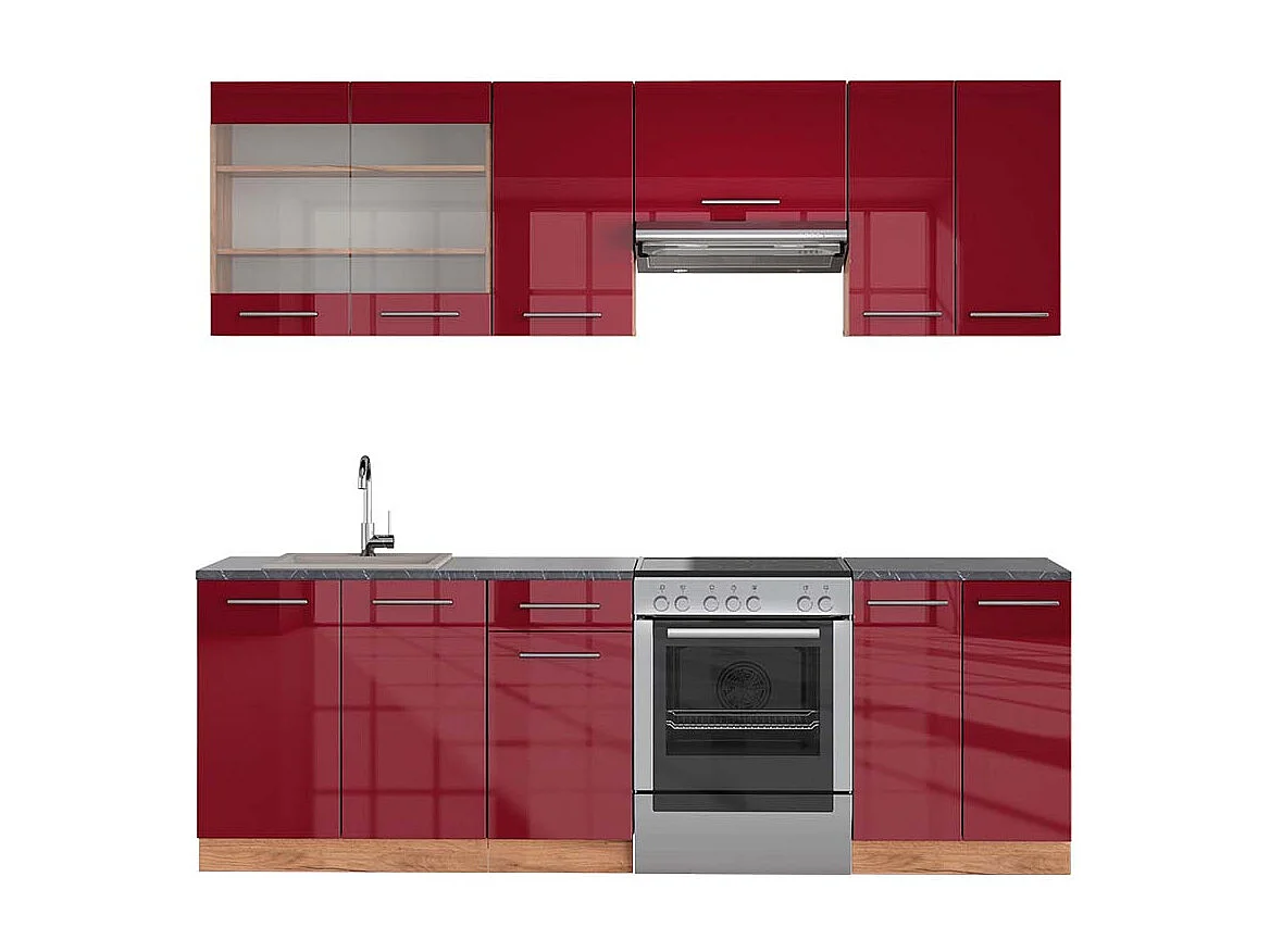 Aneks kuchenny bordeaux wysoki połysk/złoty dąb 240x60x81.6 fame-line 4782149