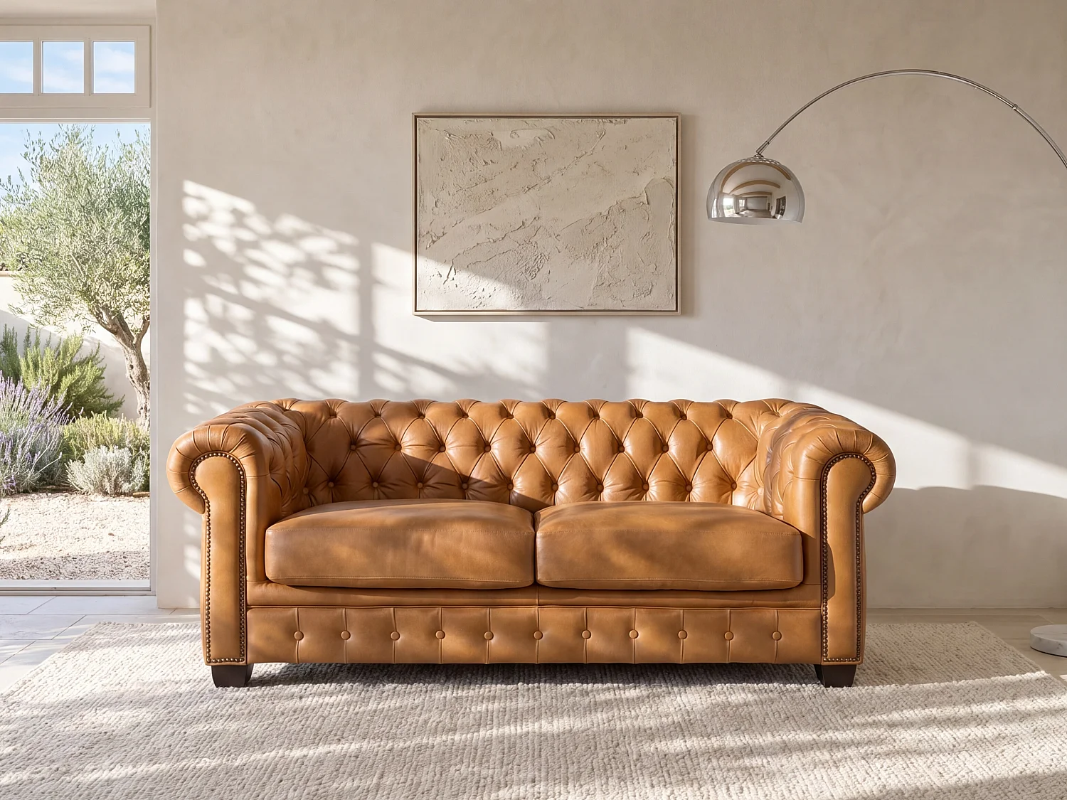 Kanapa 3-osobowa typu chesterfield ze 100% skóry bawolej w kolorze karmelowym vintage 132497
