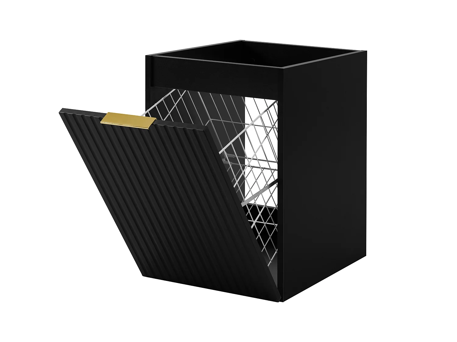 Badezimmerschrank mit Wäschekorb, schwarz, 40 x 57 x 46 cm, goldene Griffe 4961718 - obrazek 1