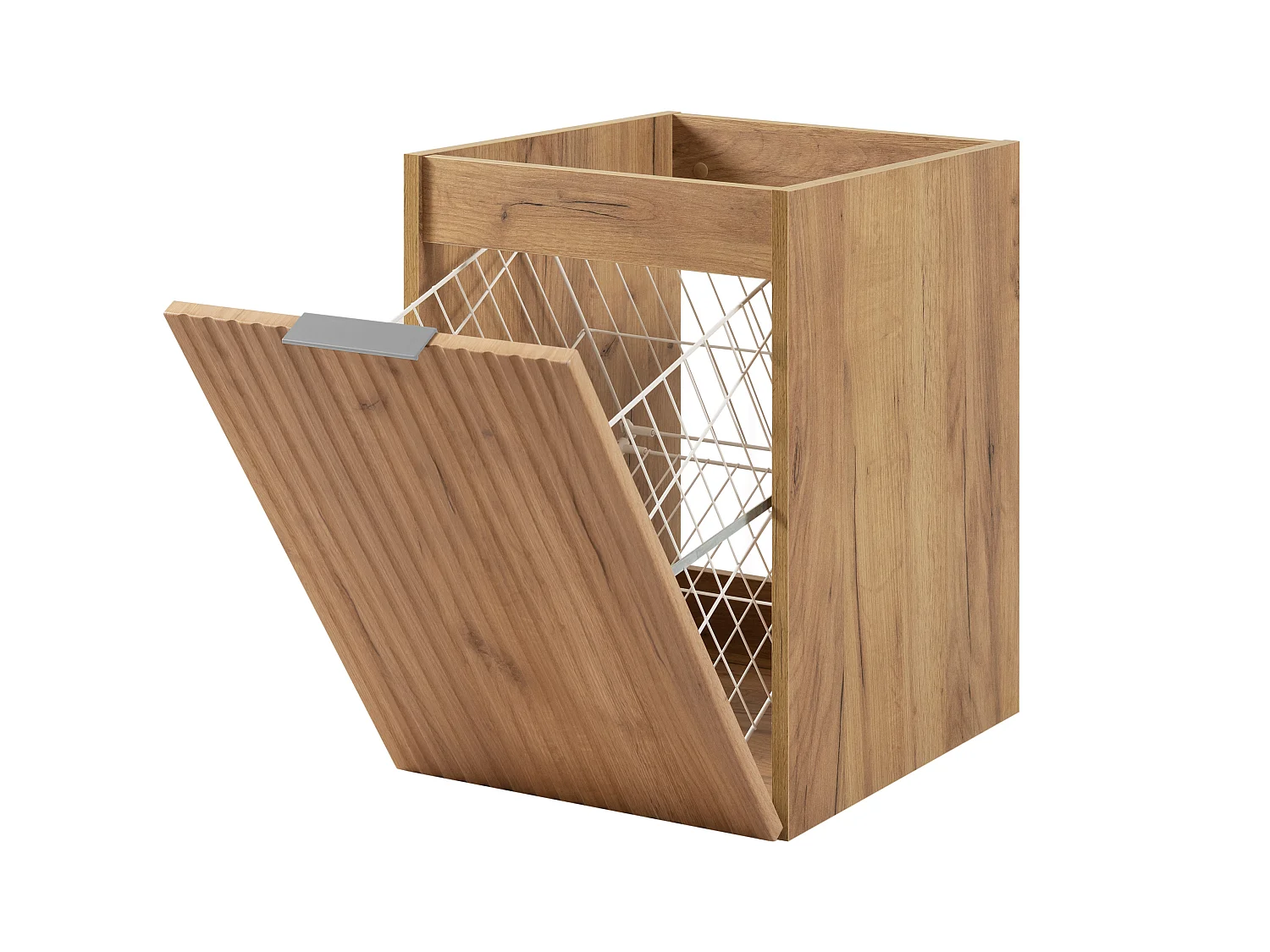 Badezimmerschrank mit Wäschekorb, Eiche Craft, 40 x 57 x 46 cm, silberne Griffe 4961719 - obrazek 1