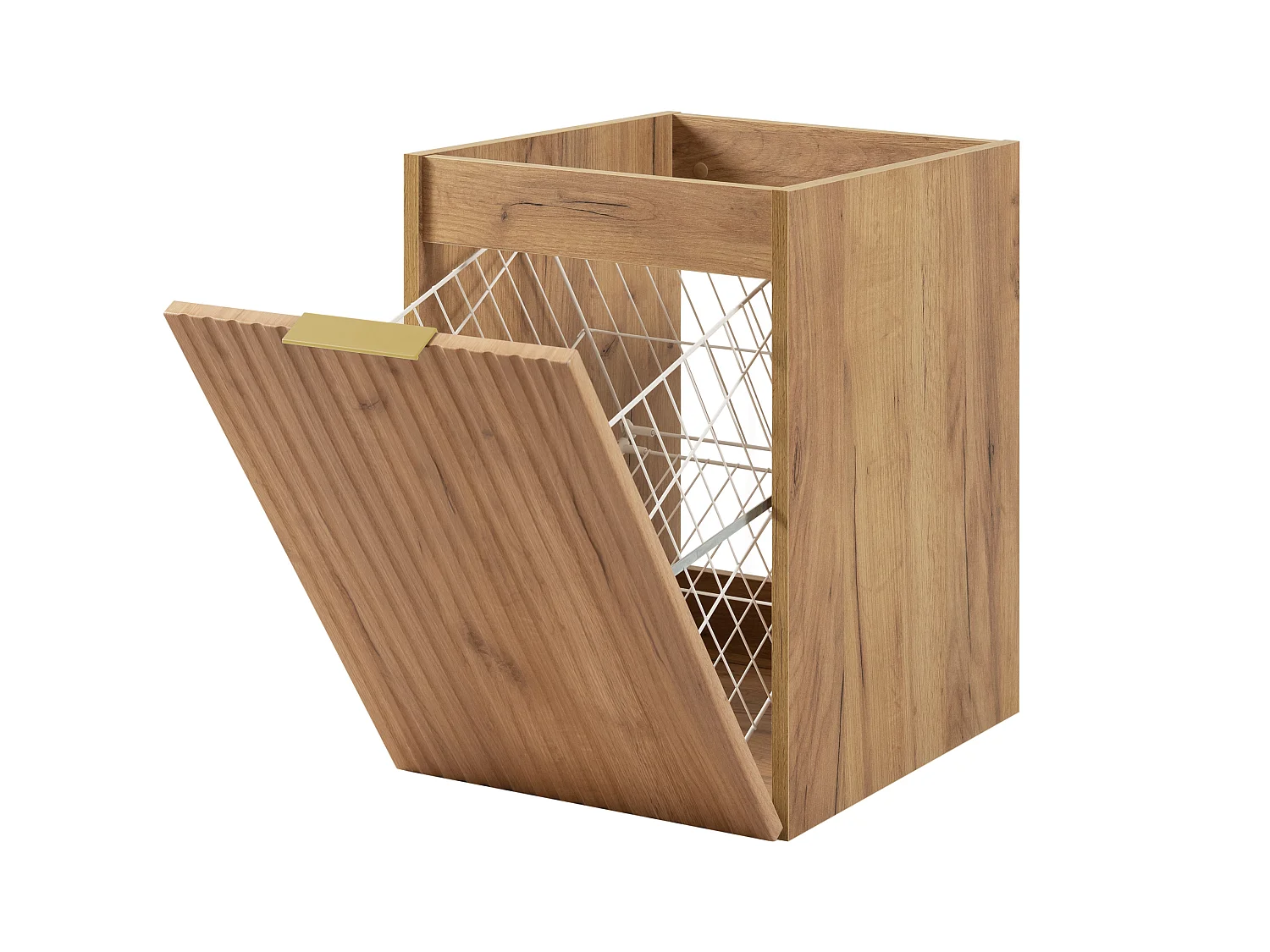 Badezimmerschrank mit Wäschekorb, Eiche Craft, 40 x 57 x 46 cm, goldene Griffe 4961722 - obrazek 1